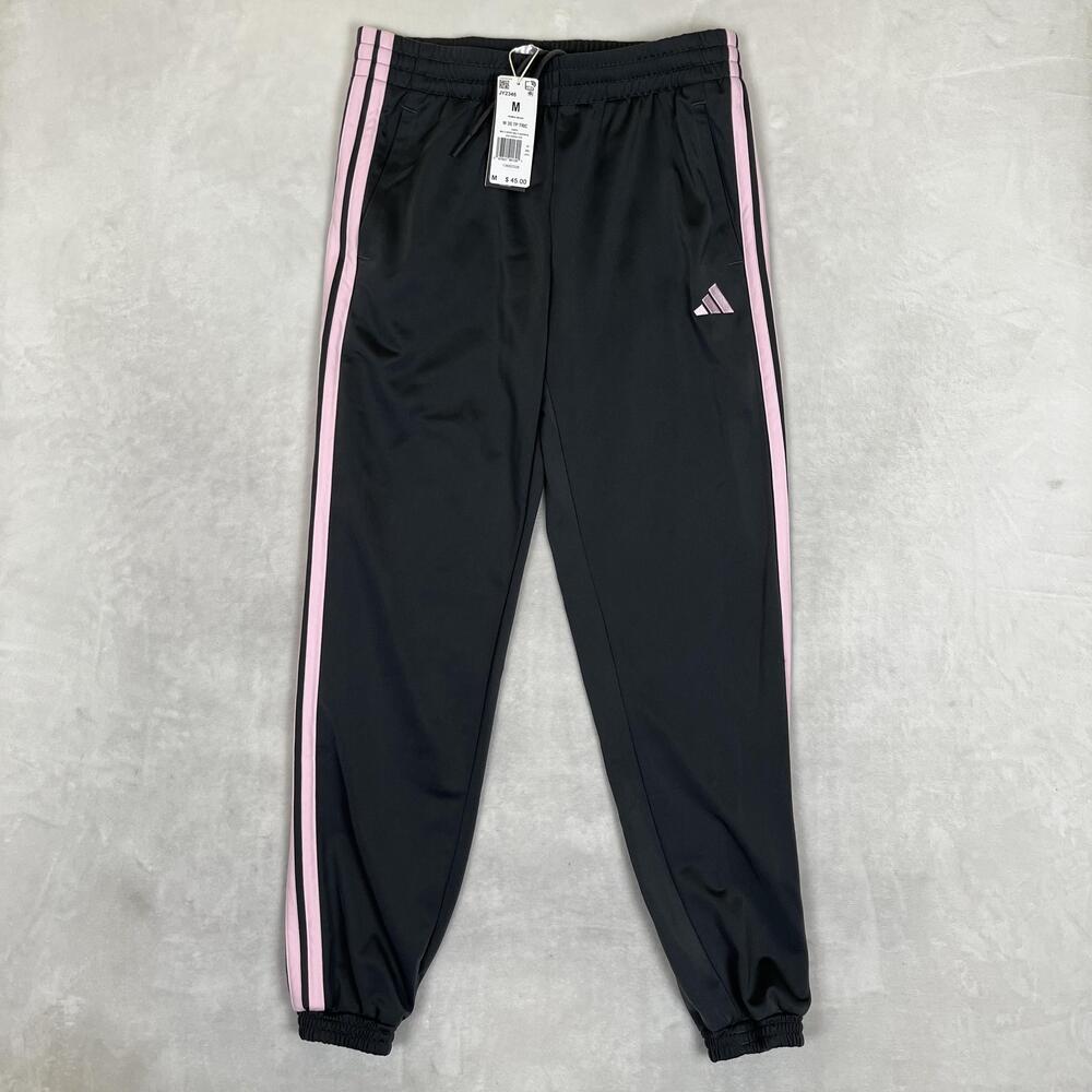 Adidas Track Pants Womens M Gray W 3S TP TRIC Tapered 3 Stripes Pink Logo